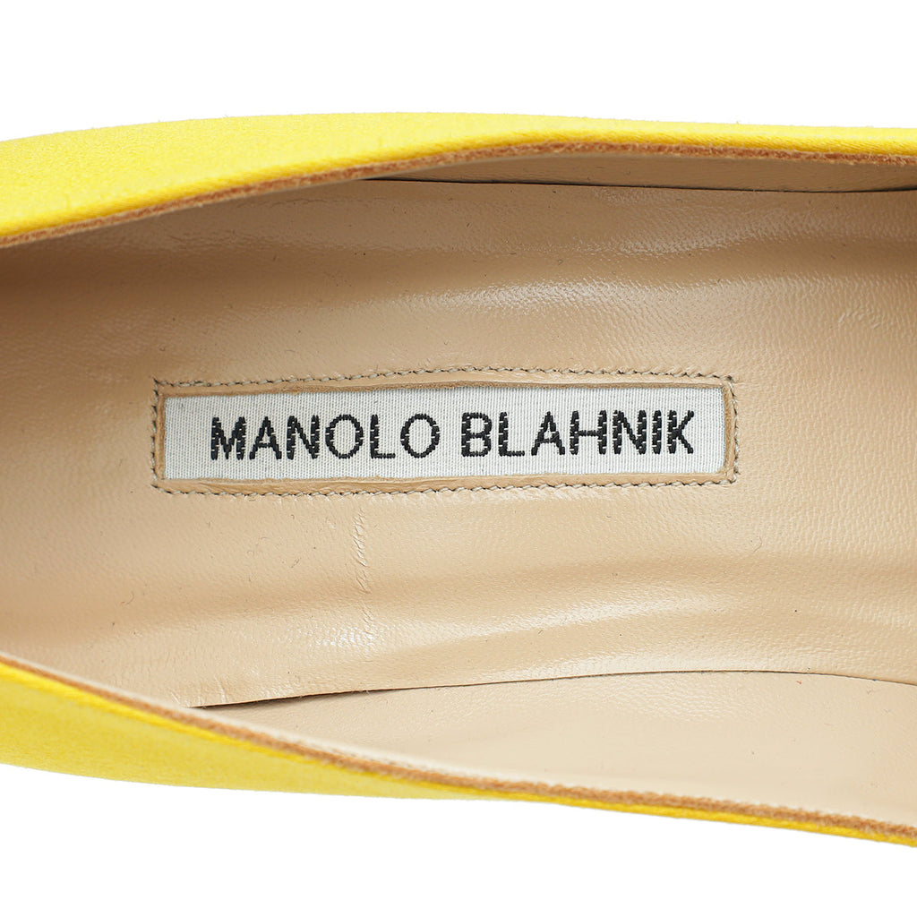 Manolo Blahnik Yellow Hangisi Embellished Satin Pump 38