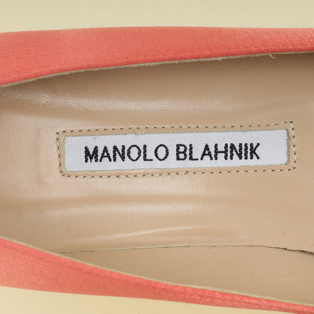 Manolo Blahnik Peach Hangisi Crystal Ballerina Flat 38