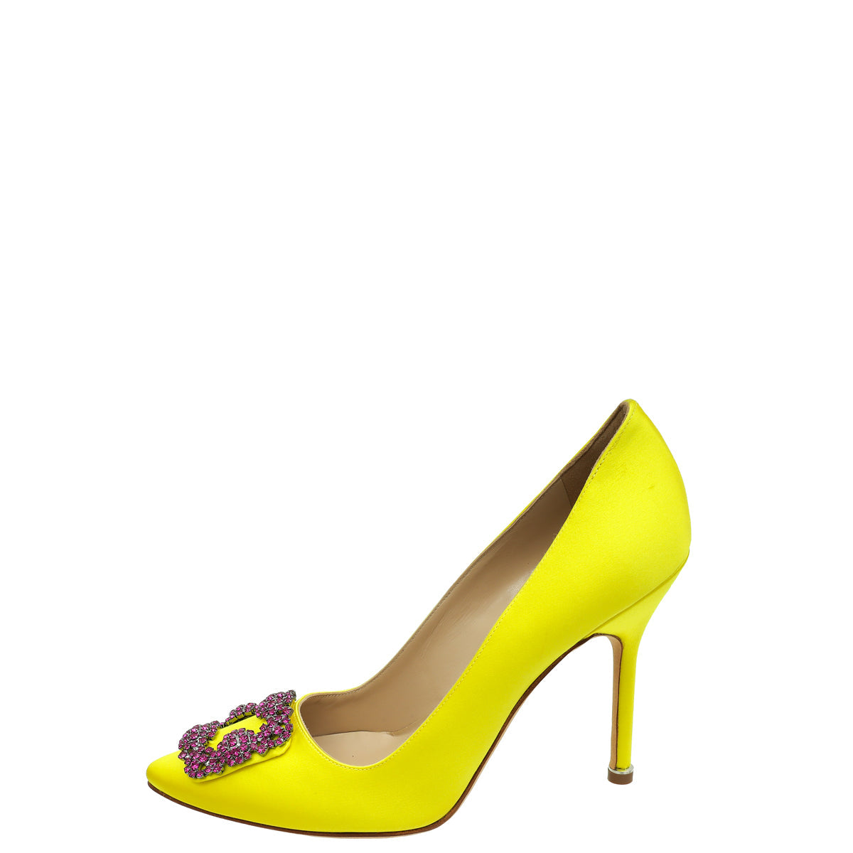 Manolo Blahnik Yellow Hangisi Embellished Satin Pump 38