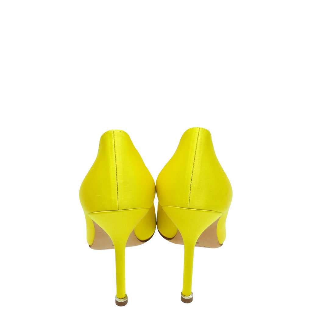Manolo Blahnik Yellow Hangisi Embellished Satin Pump 38
