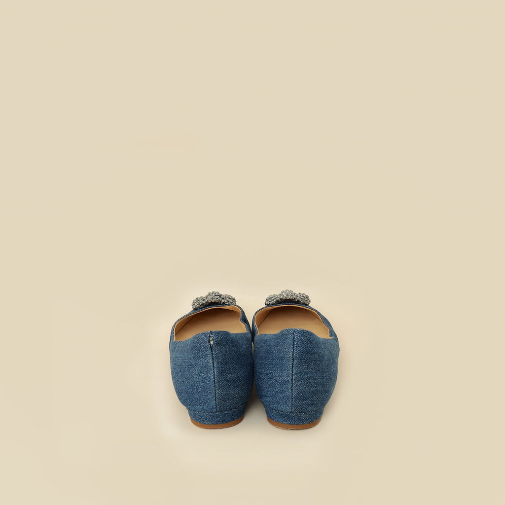 Manolo Blahnik Blue Denim Hangisi Flats 39