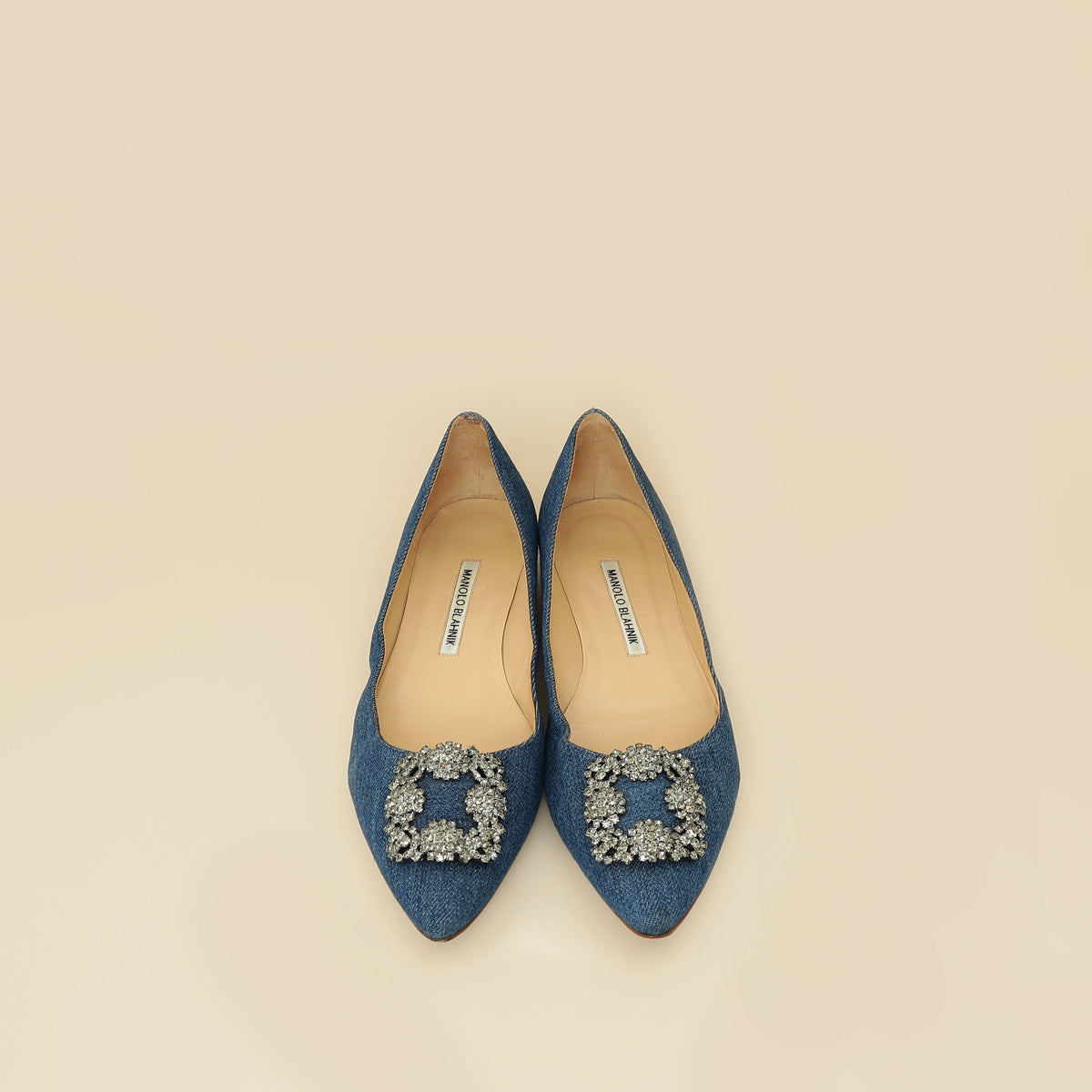Manolo Blahnik Blue Denim Hangisi Flats 39