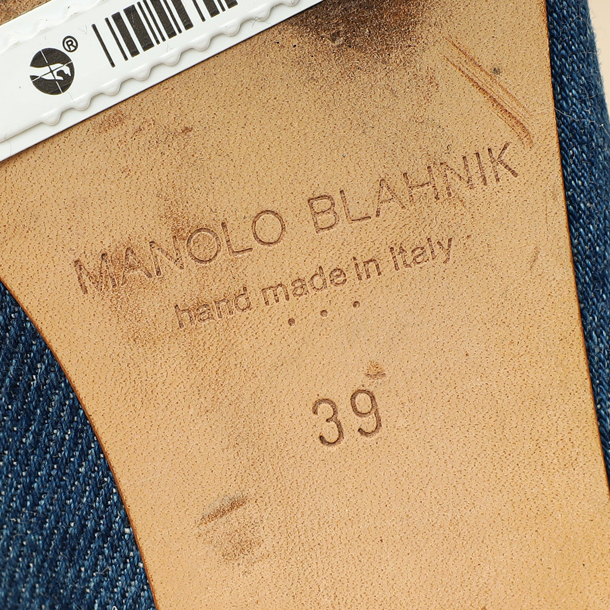 Manolo Blahnik Blue Denim Hangisi Flats 39