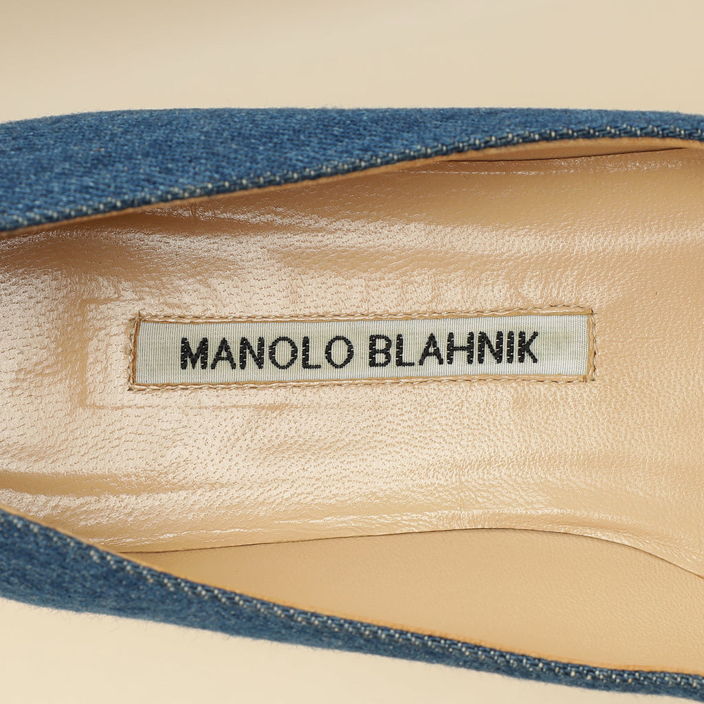 Manolo Blahnik Blue Denim Hangisi Flats 39