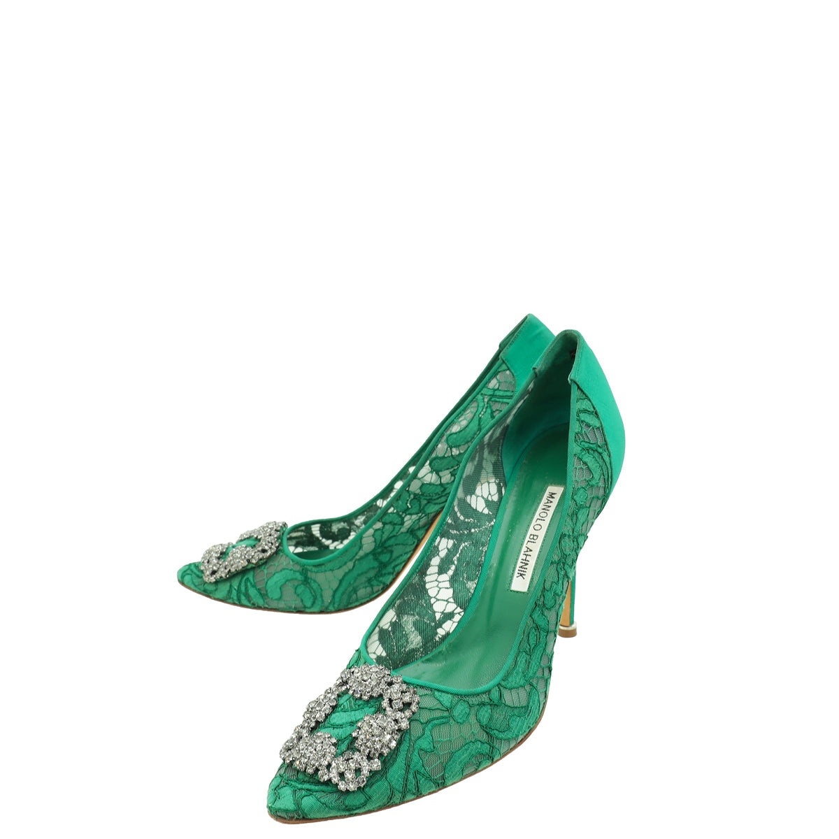 Manolo Blahnik Green Hangisi Lace Embellished Pump 39.5