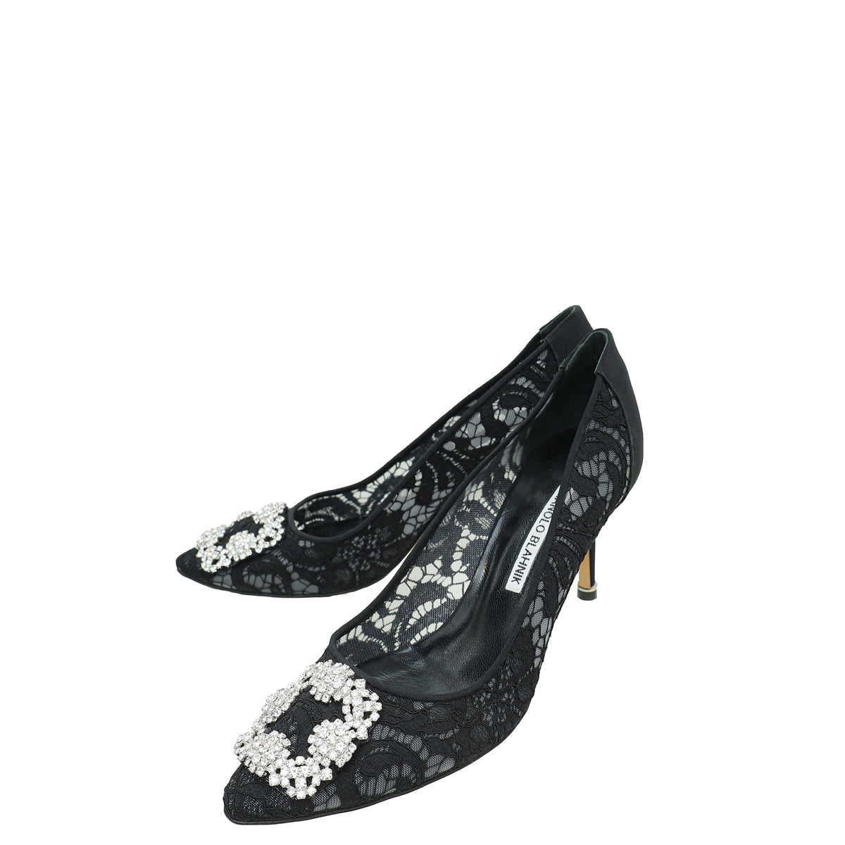 Manolo Blahnik Black Hangisi Lace Embellished Pump 39