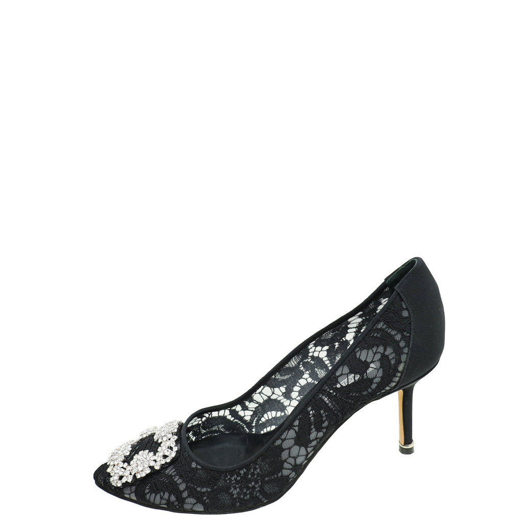 Manolo Blahnik Black Hangisi Lace Embellished Pump 39