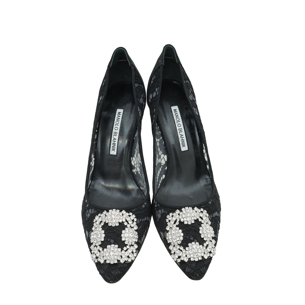 Manolo Blahnik Black Hangisi Lace Embellished Pump 39