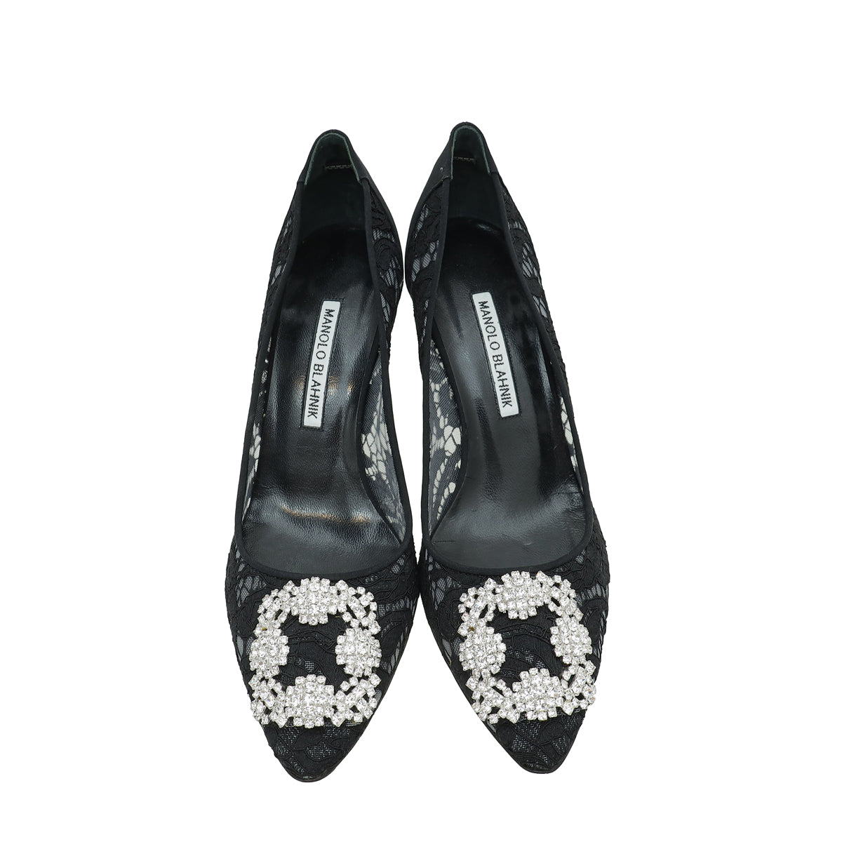 Manolo Blahnik Black Hangisi Lace Embellished Pump 39