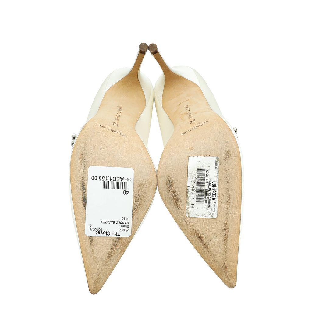 Manolo Blahnik Ivory Satin Shufti Pumps 41
