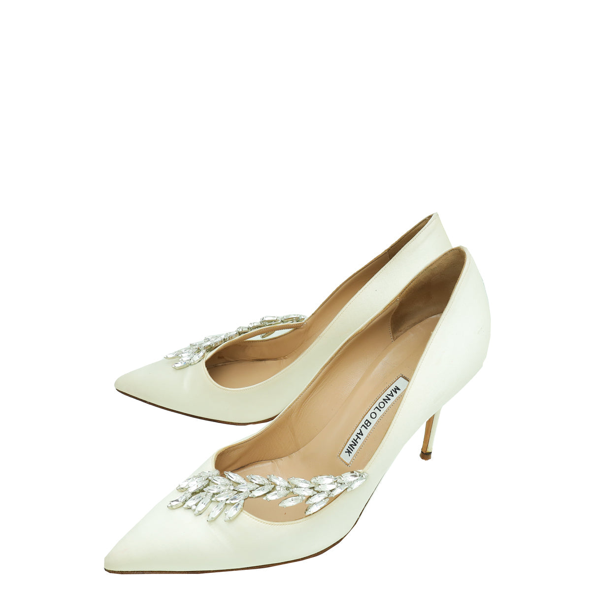 Manolo Blahnik Off White Satin Nadira Pump 38