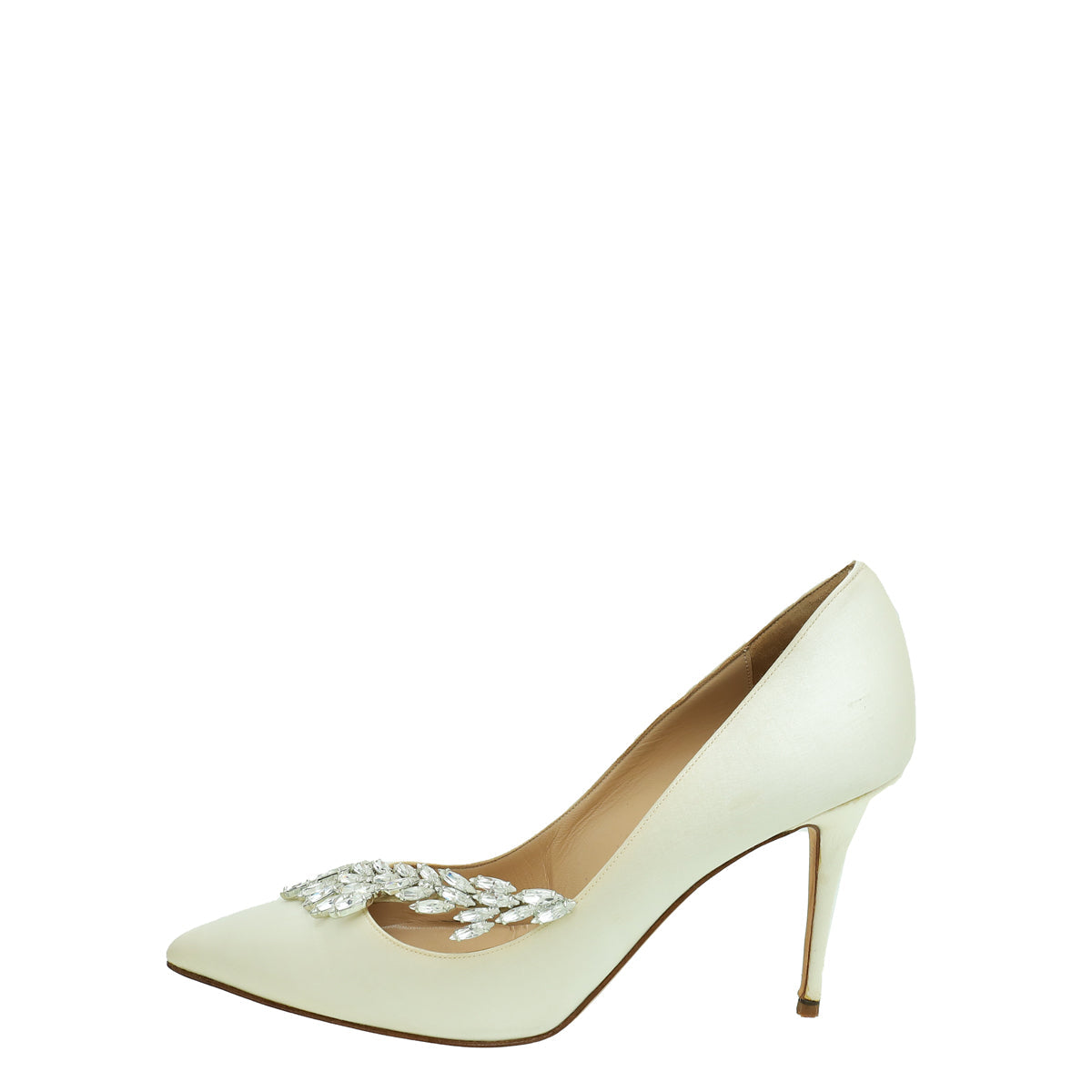 Manolo Blahnik Off White Satin Nadira Pump 38
