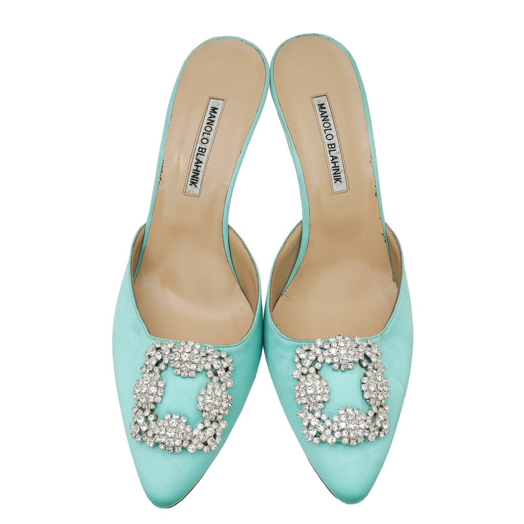 Manolo Blahnik Aqua Satin Hangisimu 41