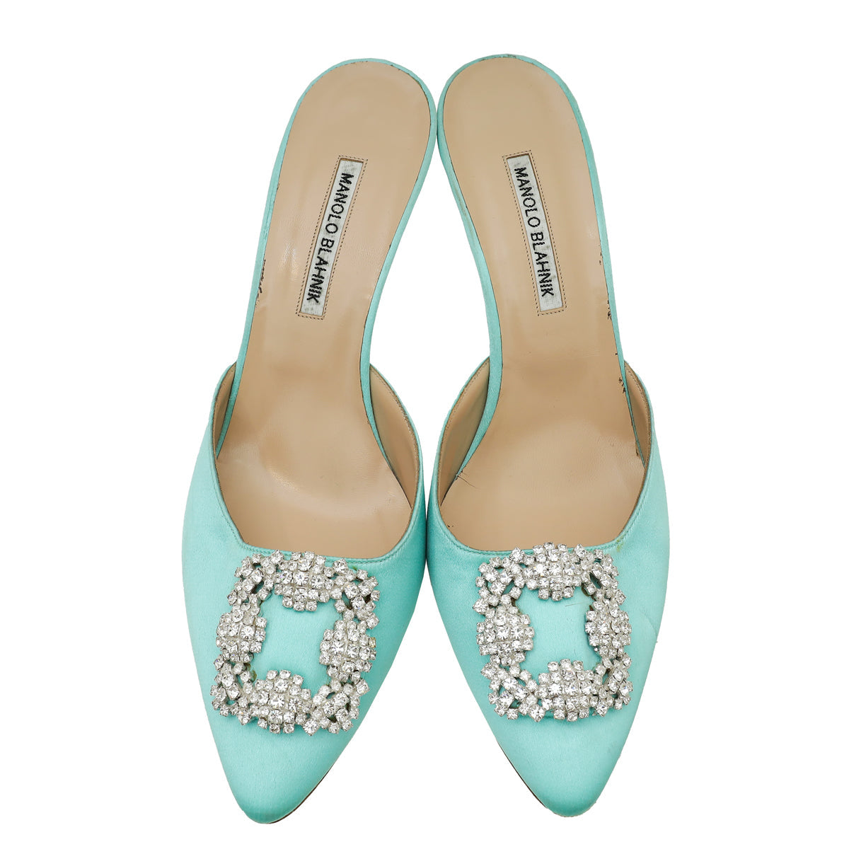 Manolo Blahnik Aqua Satin Hangisimu 41