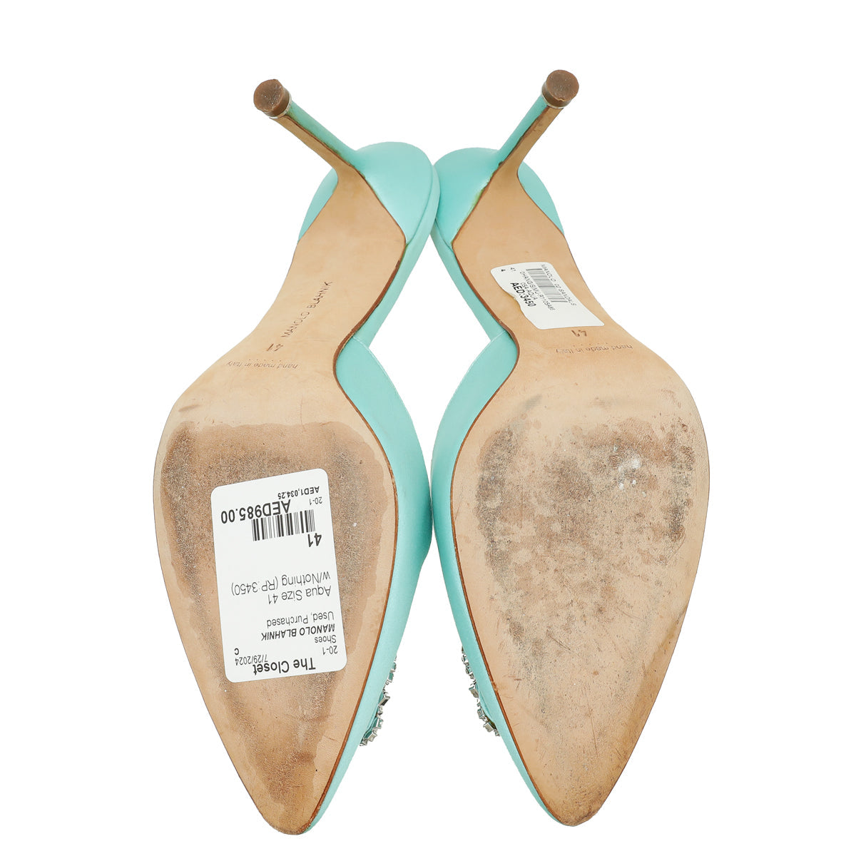 Manolo Blahnik Aqua Satin Hangisimu 41