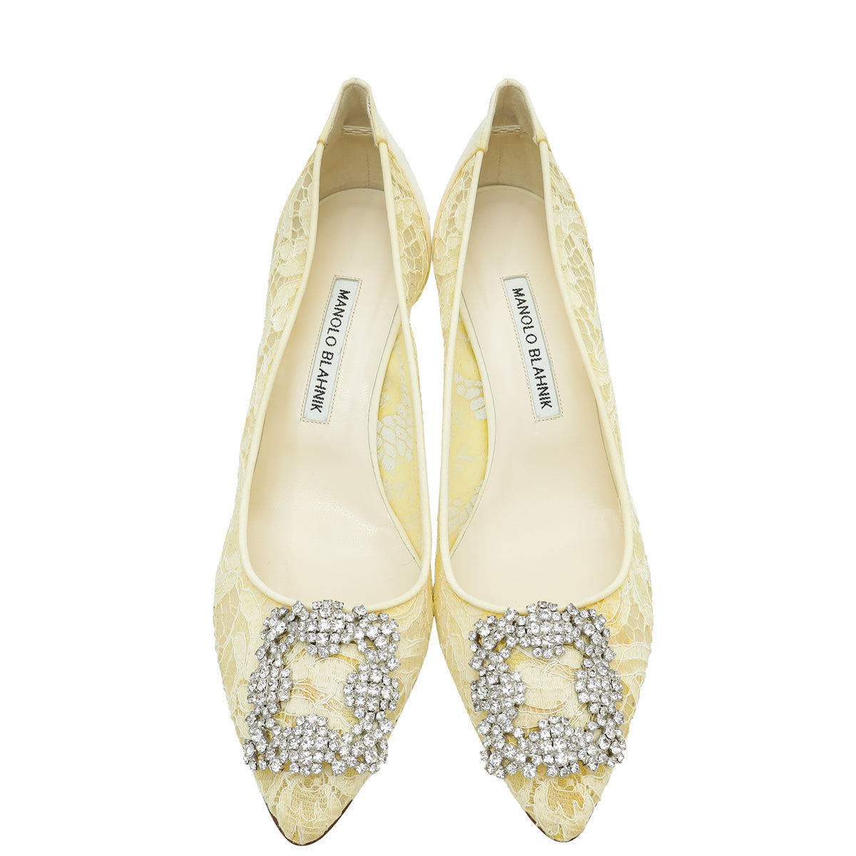 Manolo Blahnik Ecru White Hangisi Lace Embellished Pump 39