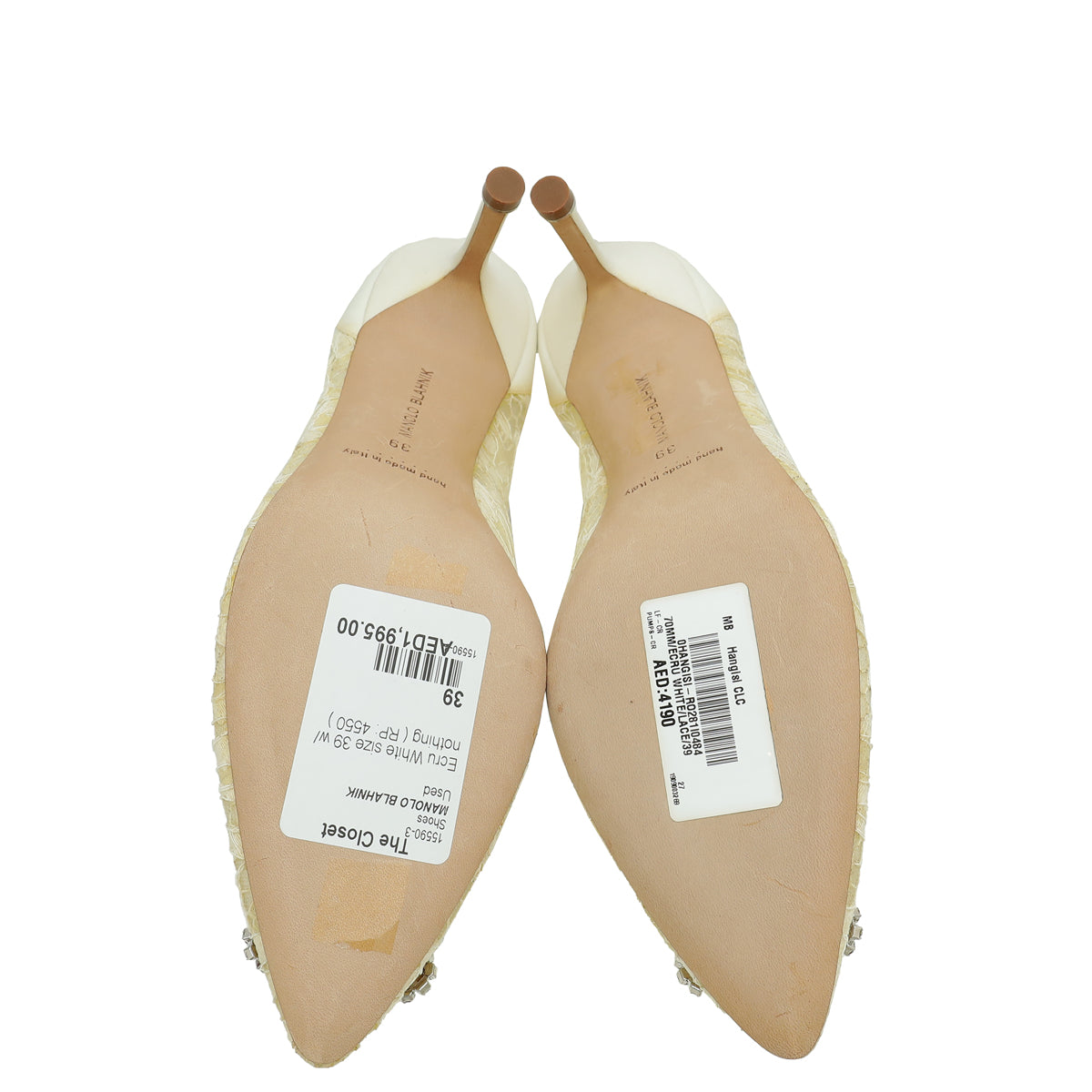 Manolo Blahnik Ecru White Hangisi Lace Embellished Pump 39
