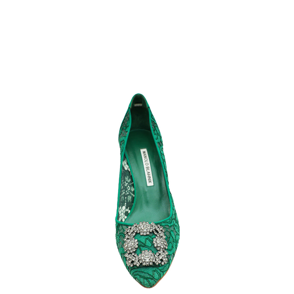 Manolo Blahnik Green Hangisi Lace Embellished Pump 39.5