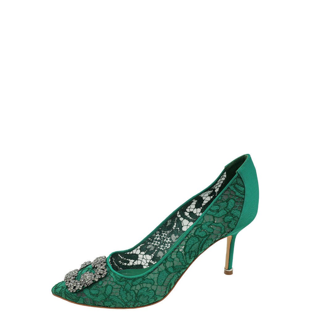 Manolo Blahnik Green Hangisi Lace Embellished Pump 39.5