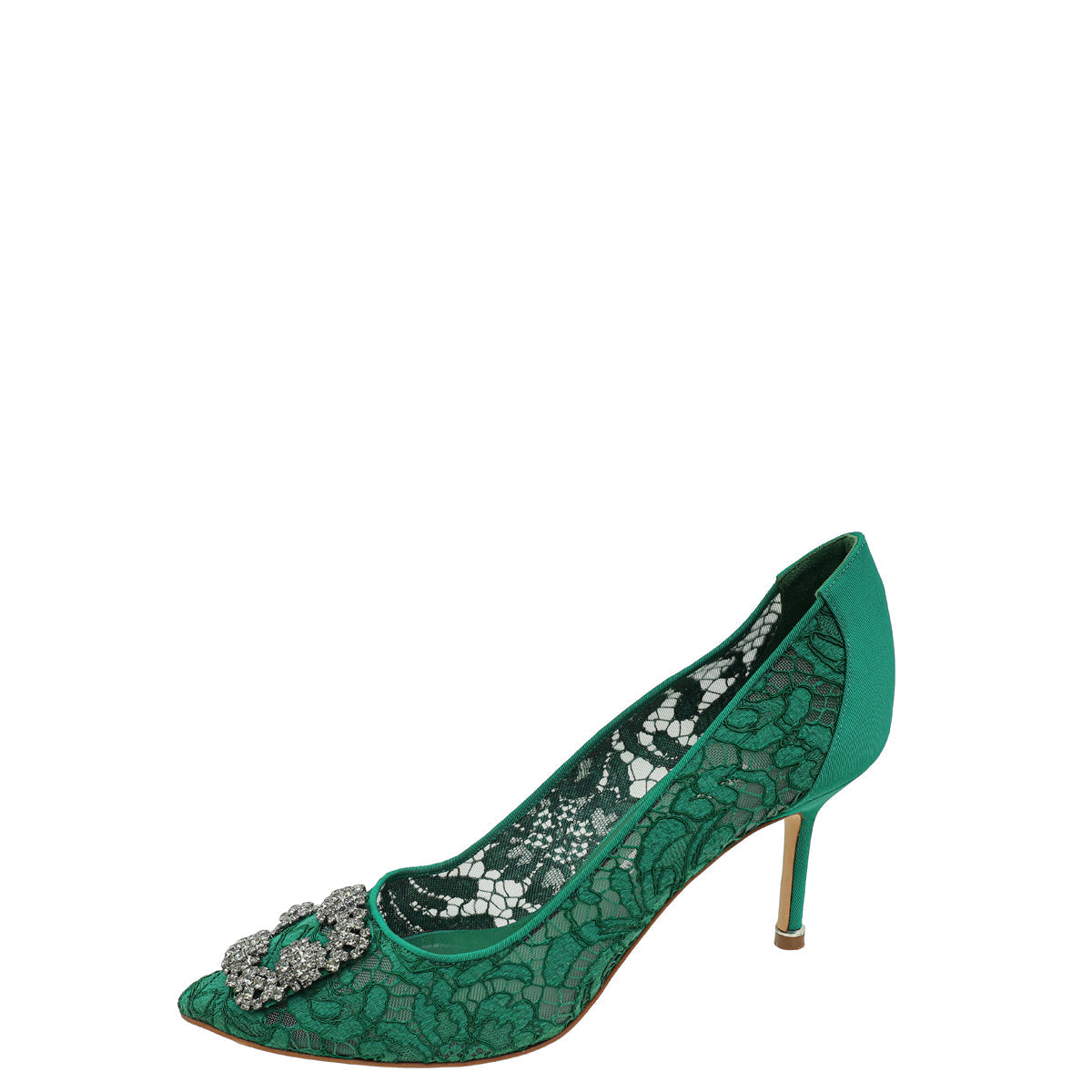 Manolo Blahnik Green Hangisi Lace Embellished Pump 39.5