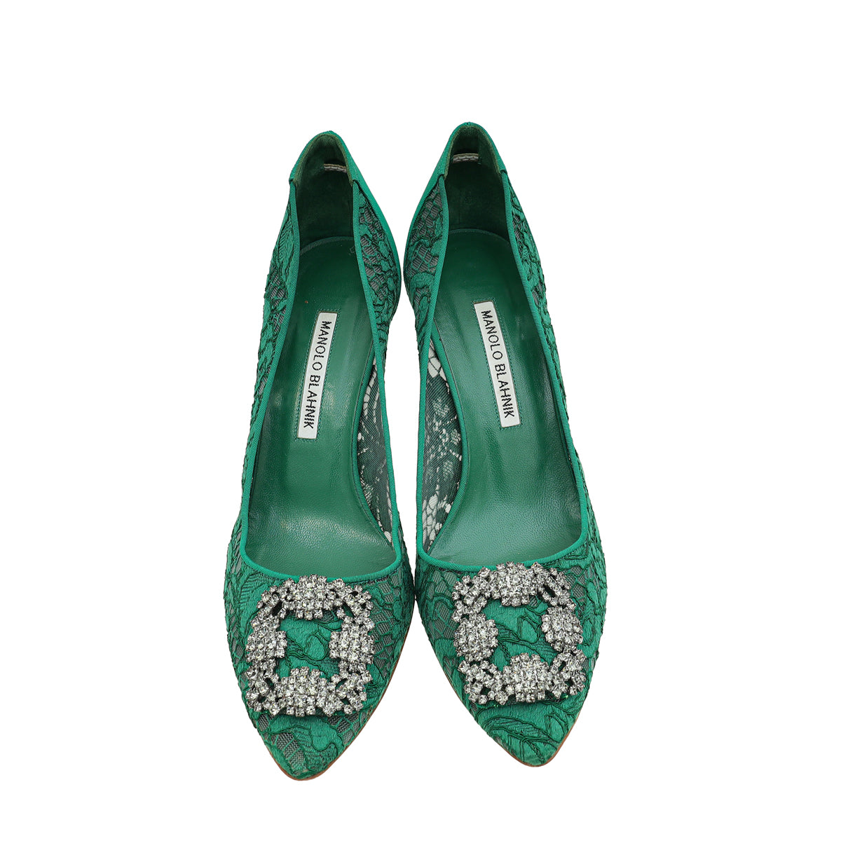 Manolo Blahnik Green Hangisi Lace Embellished Pump 39.5