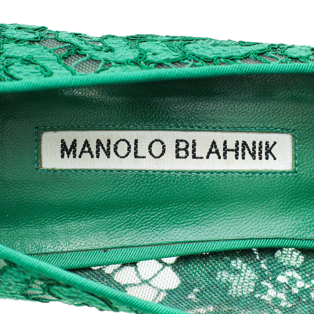 Manolo Blahnik Green Hangisi Lace Embellished Pump 39.5