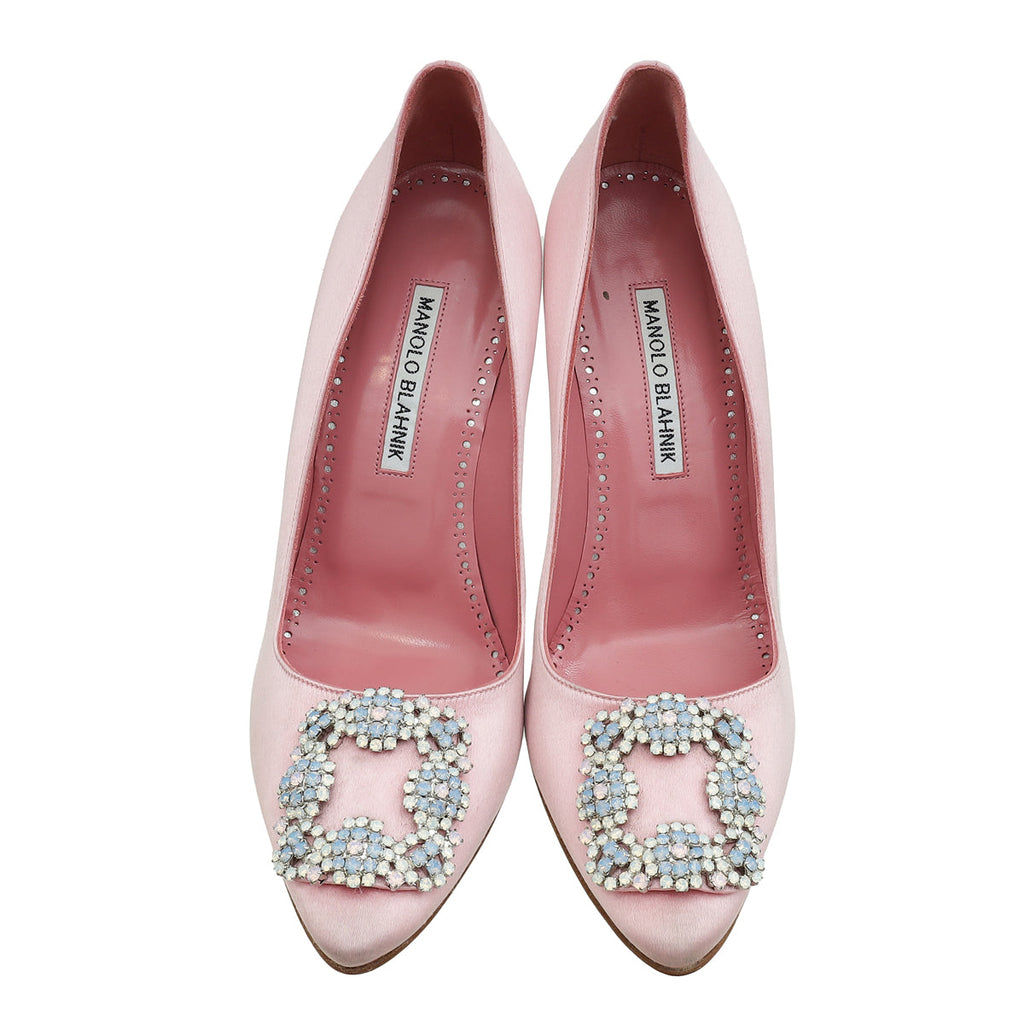 Manolo Blahnik Light Pink Hangisi Satin Pump 37