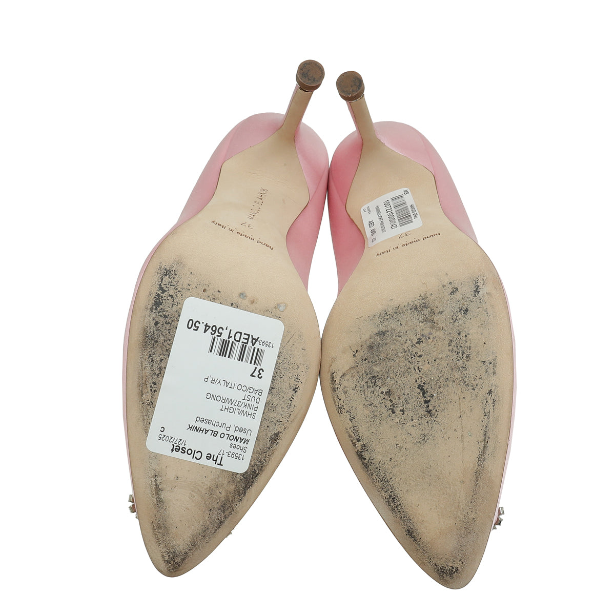 Manolo Blahnik Light Pink Hangisi Satin Pump 37