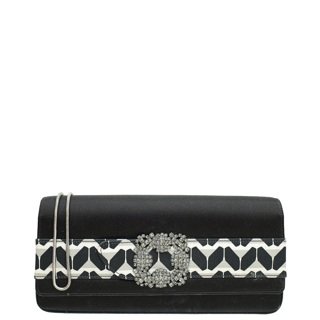 Manolo Blahnik Bicolor Satin Gothisi Jewel Buckle Clutch