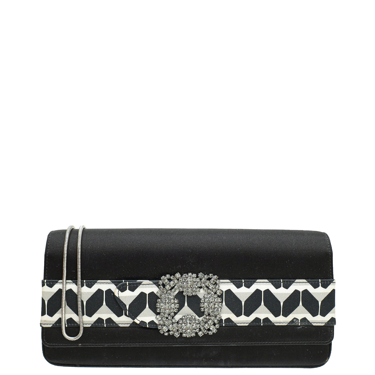Manolo Blahnik Bicolor Satin Gothisi Jewel Buckle Clutch