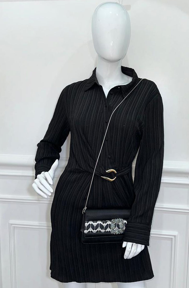 Manolo Blahnik Bicolor Satin Gothisi Jewel Buckle Clutch