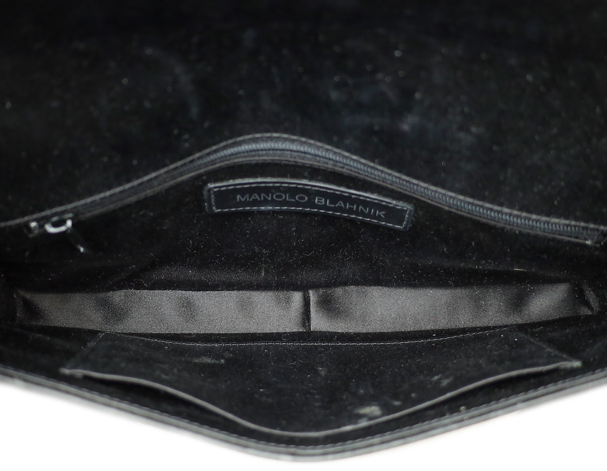 Manolo Blahnik Bicolor Satin Gothisi Jewel Buckle Clutch