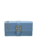 Manolo Blahnik Bluish Grey Satin Gothisi Chain Clutch