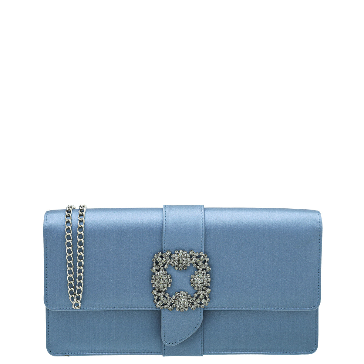 Manolo Blahnik Bluish Grey Satin Gothisi Chain Clutch