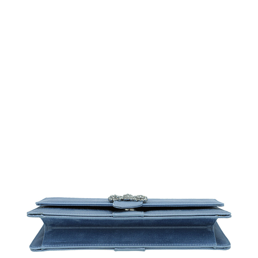 Manolo Blahnik Bluish Grey Satin Gothisi Chain Clutch