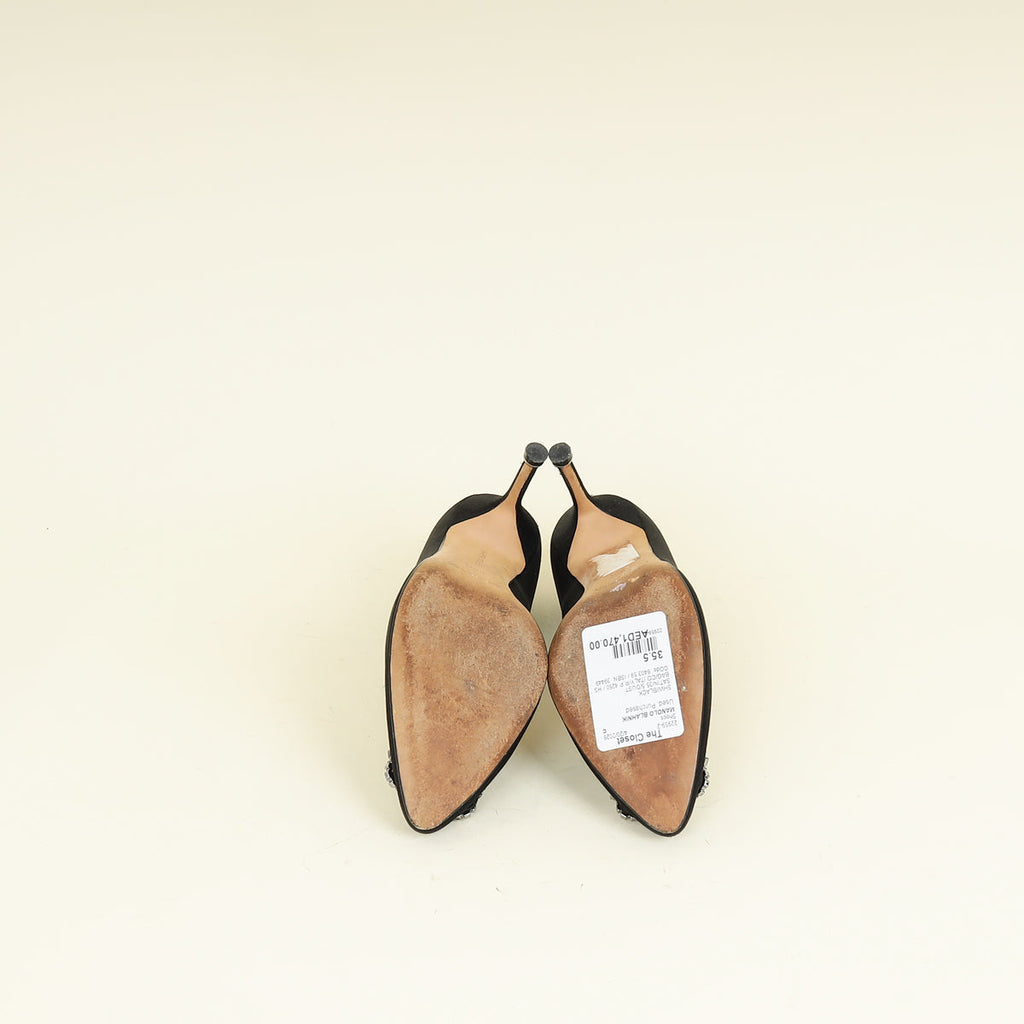Manolo Blahnik Black Satin Hangisi Pump 35.5