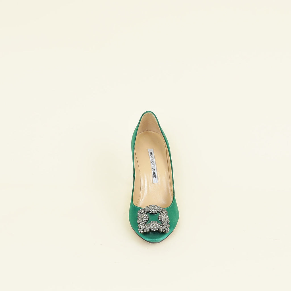 Manolo Blahnik Green Hangisi Buckle Pumps 36.5