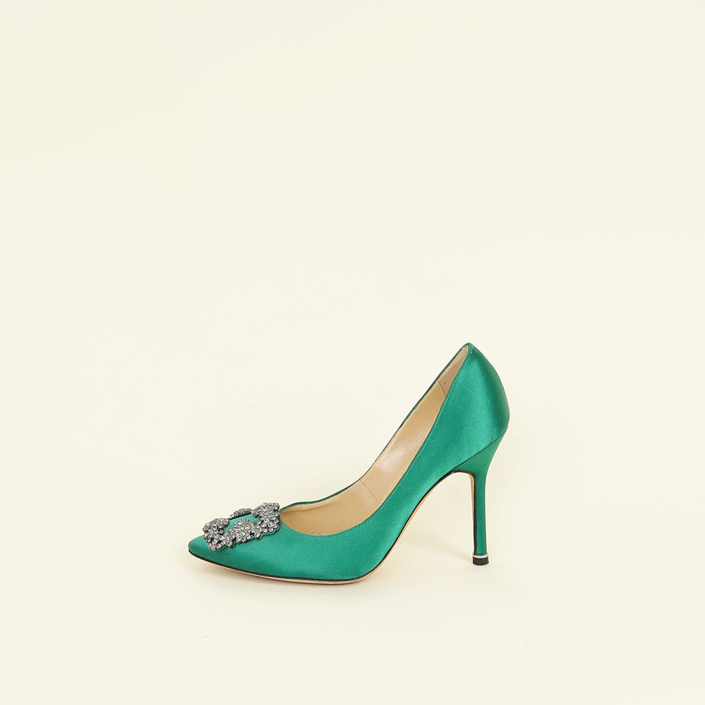 Manolo Blahnik Green Hangisi Buckle Pumps 36.5