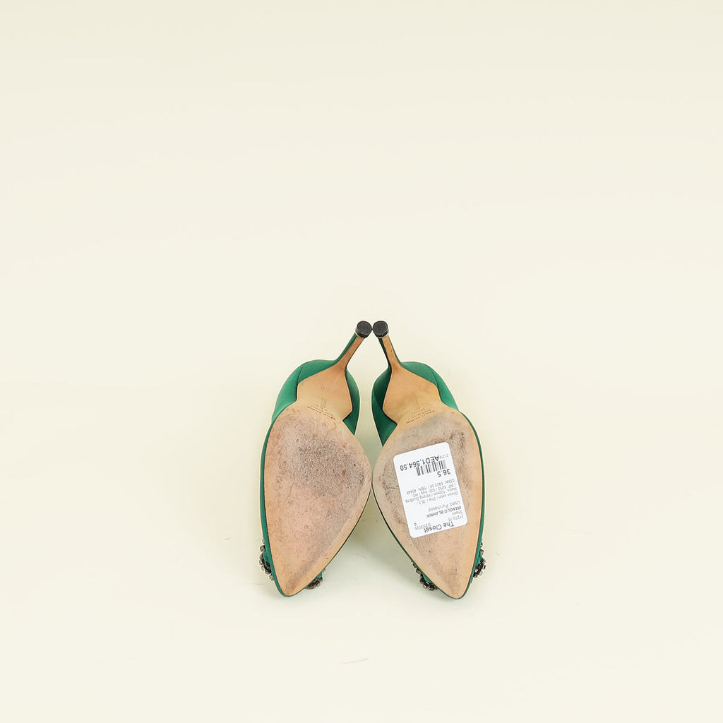 Manolo Blahnik Green Hangisi Buckle Pumps 36.5