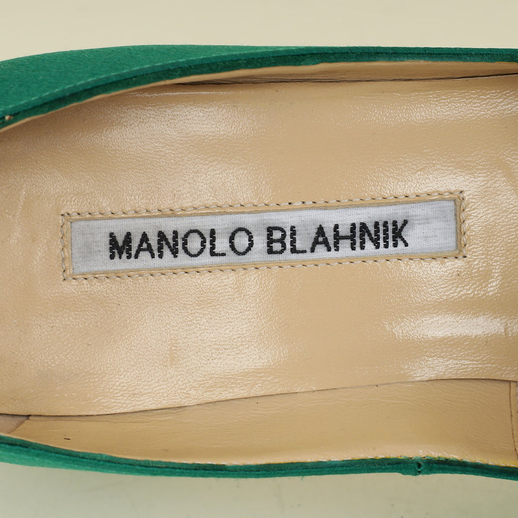 Manolo Blahnik Green Hangisi Buckle Pumps 36.5