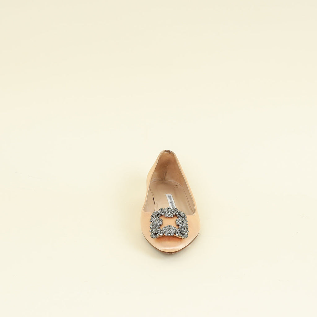 Manolo Blahnik Beige Hangisi Satin Ballerina Flats 36