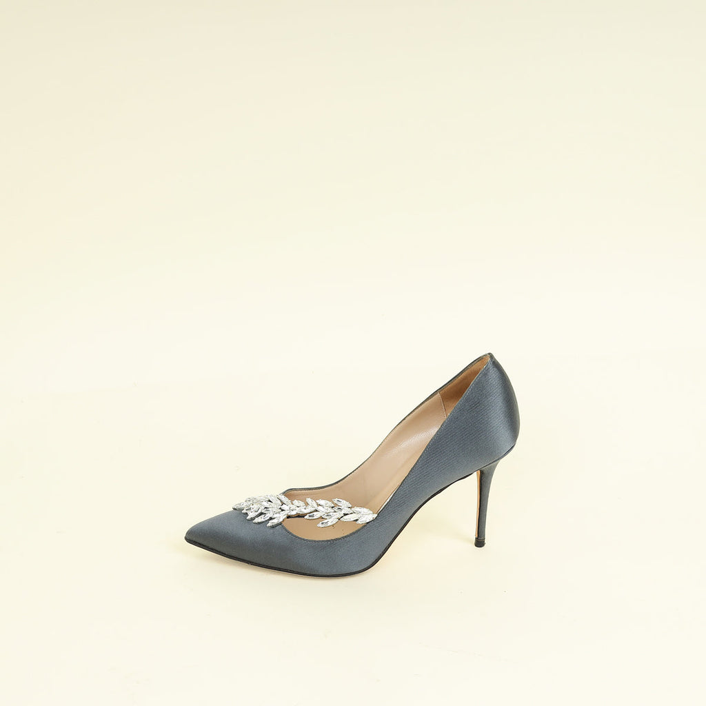 Manolo Blahnik Dark Grey Shufti Satin Pump 37