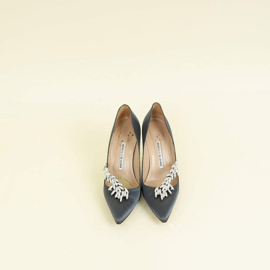 Manolo Blahnik Dark Grey Shufti Satin Pump 37