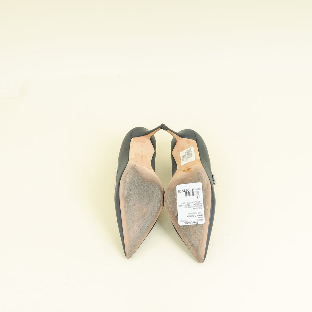 Manolo Blahnik Dark Grey Shufti Satin Pump 37