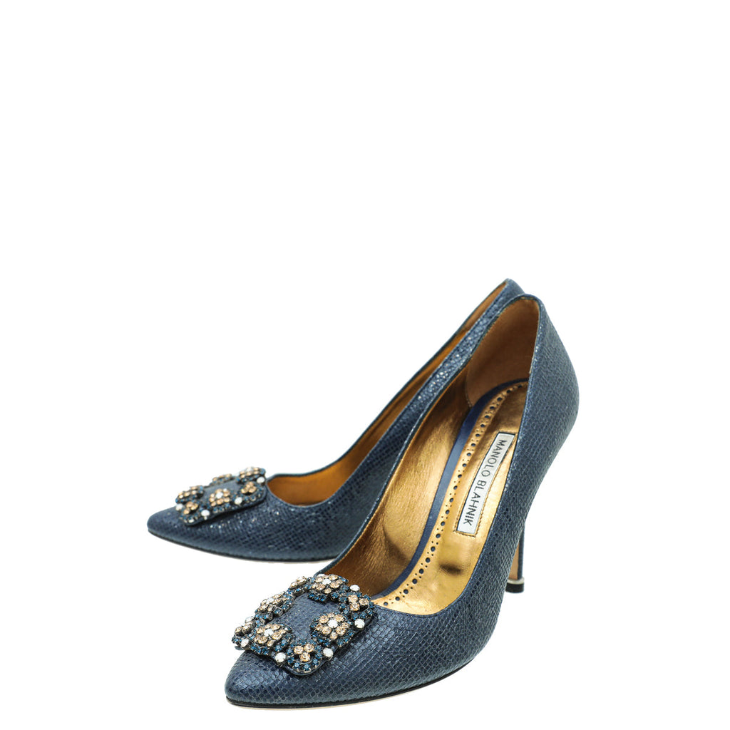 Manolo Blahnik Navy Hangisi Pumps 37