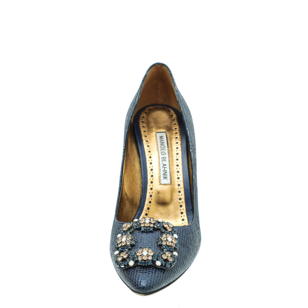 Manolo Blahnik Navy Hangisi Pumps 37