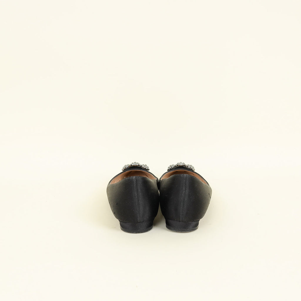 Manolo Blahnik Black Satin Hangisi Flat Ballerina 39