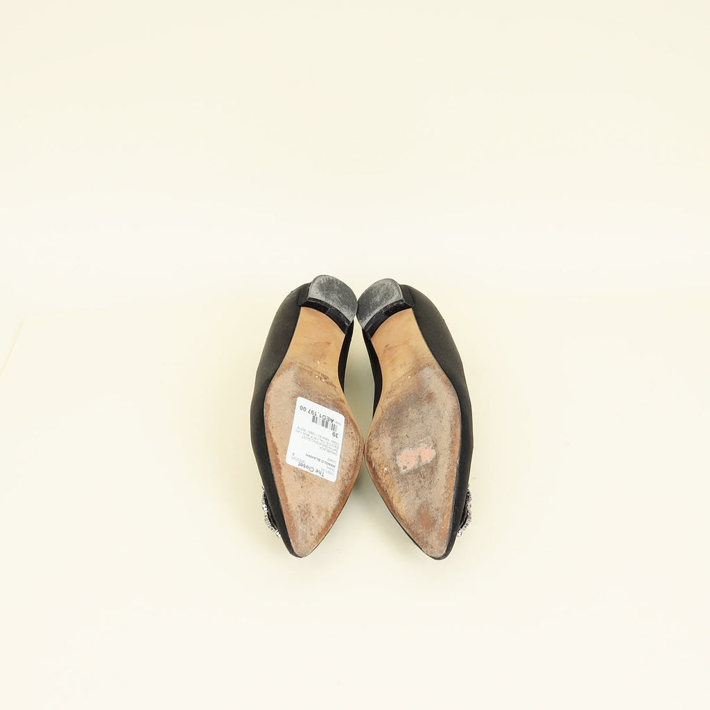 Manolo Blahnik Black Satin Hangisi Flat Ballerina 39