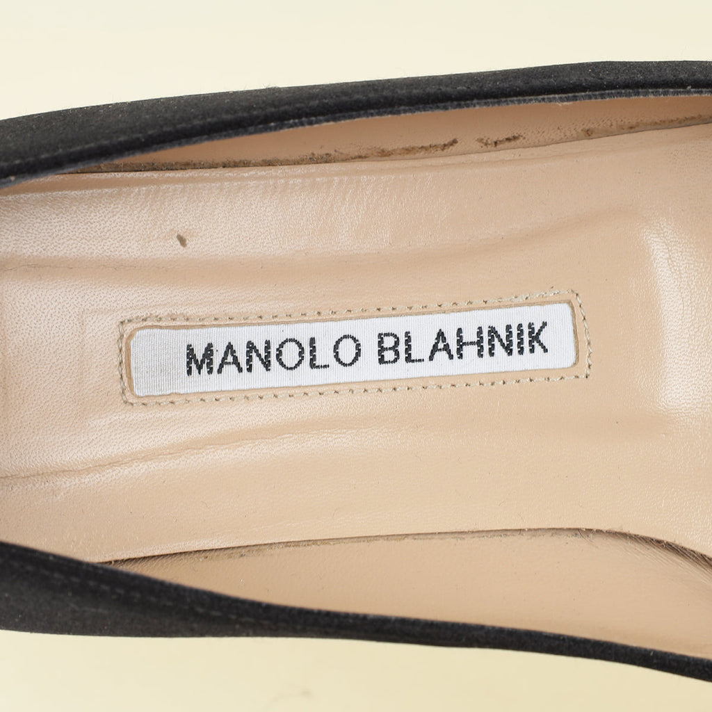 Manolo Blahnik Black Satin Hangisi Flat Ballerina 39