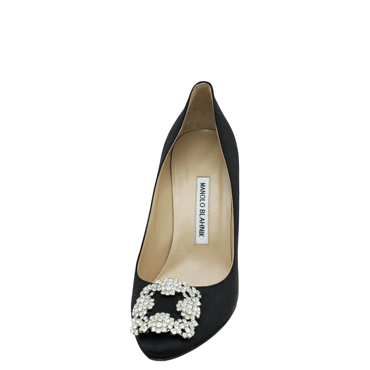 Manolo BlahniK Black Satin Hangisi Crystal Pump 39